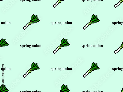 spring onion cartoon character seamless pattern on green background.Pixel style