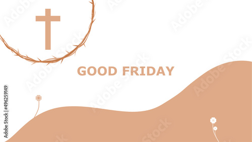 Good Friday. Crucifixion Of Jesus Christ illustration. Cross at sunset. You can use this asset for background your content like as Worship, Card, Banner, Live Streaming, Presentation, Webinar anymore.