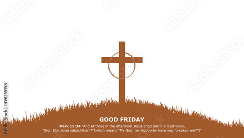Good Friday. Crucifixion Of Jesus Christ illustration. Cross at sunset. You can use this asset for background your content like as Worship, Card, Banner, Live Streaming, Presentation, Webinar anymore.