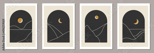 Set of trendy minimalist landscape abstract contemporary collages design