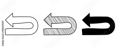 Set of hand drawn vector Return arrow in doodle cartoon style