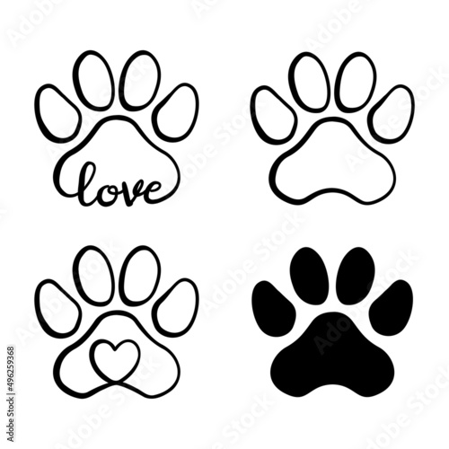 Set of vector cat or dog paw icon hand drawn paws logo shape