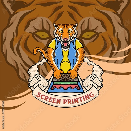 Photography Vintage illustration of vector tiger screen printing
