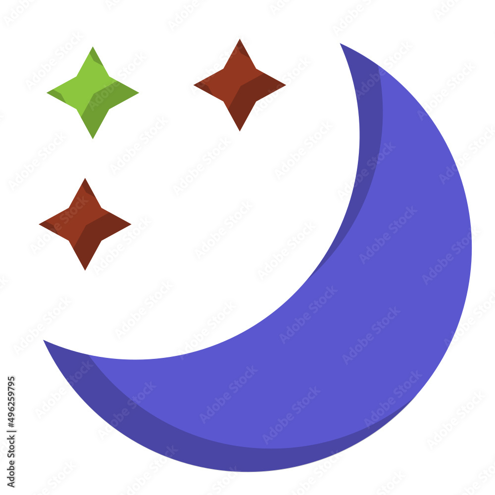 Simple moon flat icon, moon and star related concept on the white background