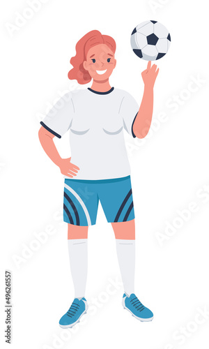 Professional female football player semi flat color vector character. Full body person on white. Gender equality in workplace simple cartoon style illustration for web graphic design and animation