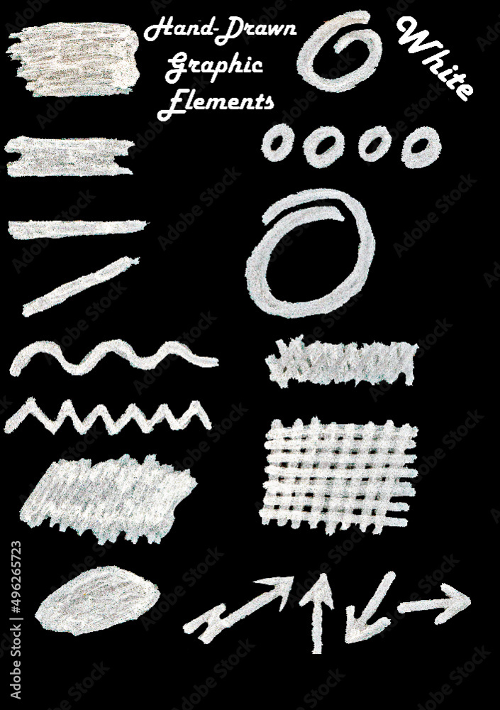 Weißer Permanentmarker - Verschiedene geometrische Grafikelemente und Schraffuren
