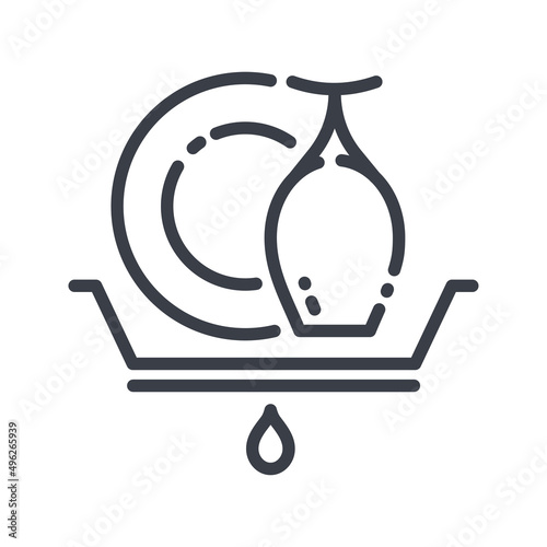 Vector dish rack line icon isolated on transparent background.