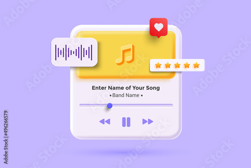 Modern 3d rendering minimal audio music player concept. audio media playback controls. Vector 3d illustration