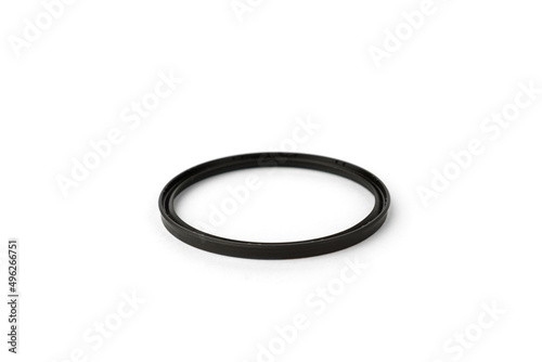 Black rubber gasket seal ring isolated on white background. photo