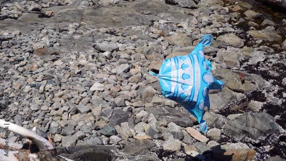 Balloon Caught on Beach Rocks Blowing in the Wind Balloon Caught on Beach Rocks Blowing in the Wind