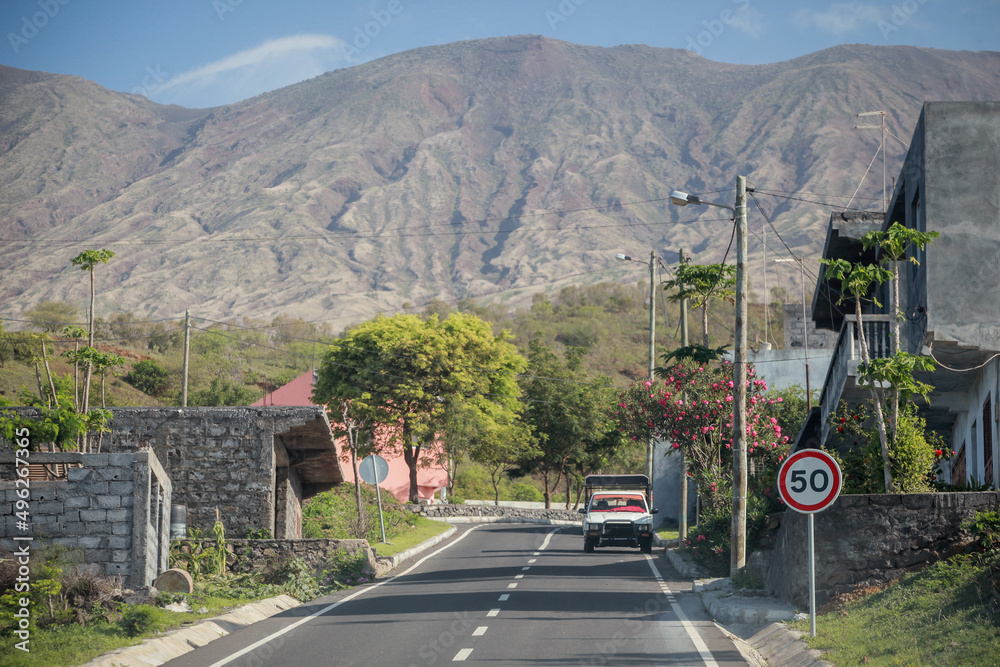 Road towards the epical mountains of Fogo, a volcanic island on Cabo ...