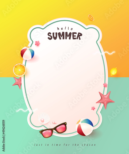 Abstract colorful Summer banner with beach vibes decorate
