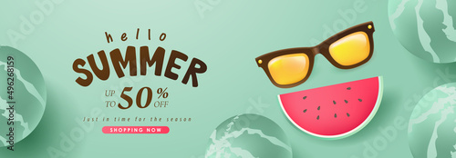Summer sale banner background with funny watermelon decorate
