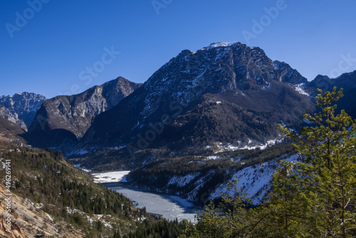 Frozen lake among mountains (Vajont Valley)