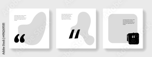 Minimalist quote social media layouts, white square templates with black quotation, clean geometry, marketing posts for instagram and facebook, white space for copy space	