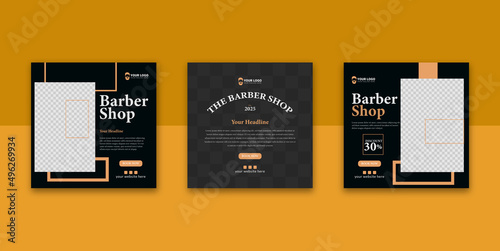 barbershop scissors social media post, banner set, classic vintage barber shop advertisement concept, hairdresser salon marketing square ad, abstract print, isolated on background