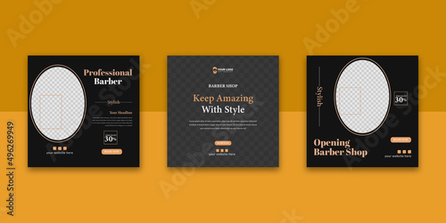 barber shop promotion ad social media post template banner template, barbershop hair salon grand opening discount social media post