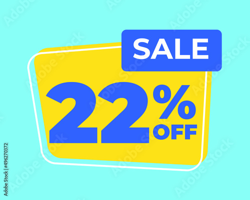 22% off tag twenty two percent discount sale blue letter yellow background