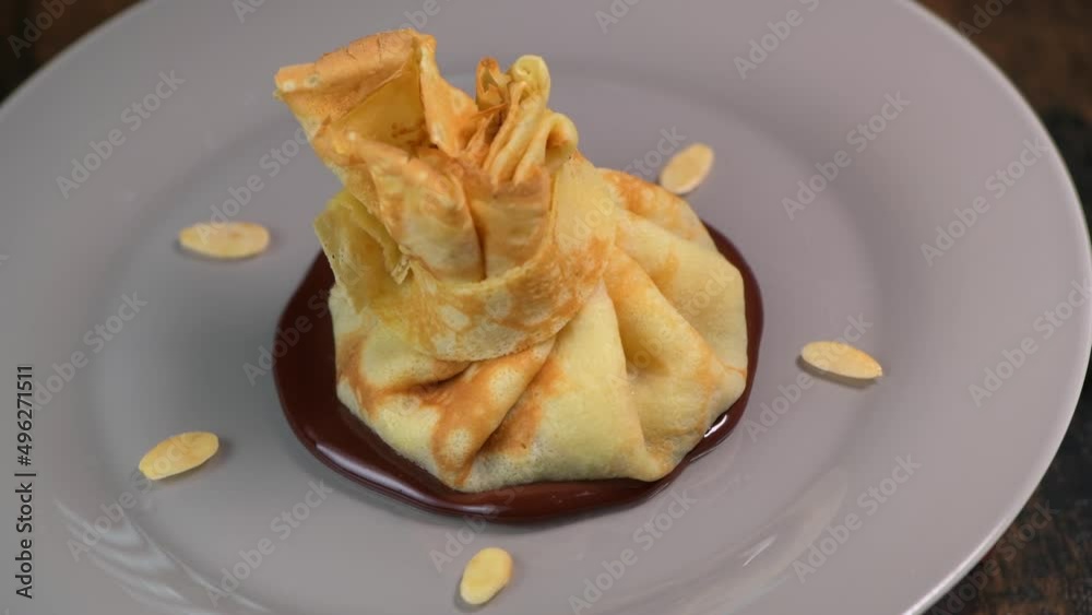 Crepe and chocolate pear alms recipe, High quality 4k video Crepe and chocolate pear alms recipe, High quality 4k video