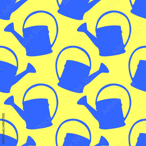 Seamless pattern with watering cans. Hand drawn outline vector background and texture in flat style, isolated. Gardening tools for working in the garden, on the farm, in the dacha, country site