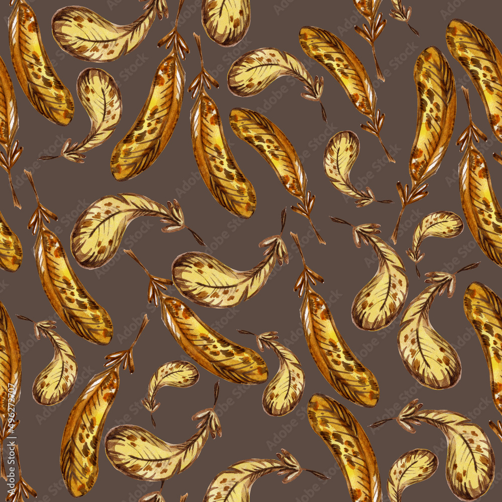 Watercolor pattern yellow abstract feathers Watercolor pattern yellow abstract feathers