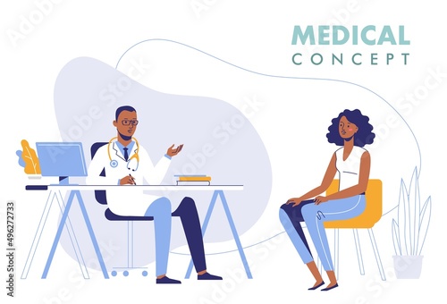 Medicine concept with black doctor and patient. © eve