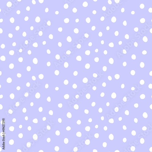 Background polka dot. Spotted seamless pattern. Random dots, circles, stains, spots. Design for fabric, fun cute kids print. Irregular random abstract vector texture. Repeating graphic backdrop