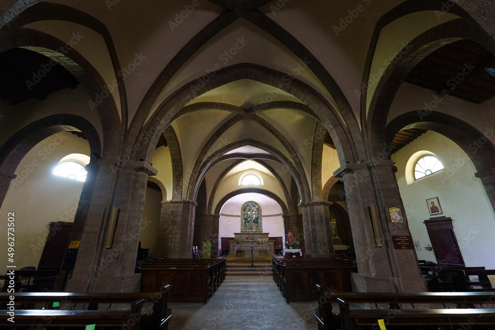 Radicofani, medieval town in Siena province: interior of San Pietro church