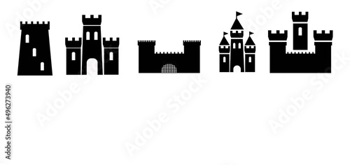Set of Castle Silhouettes in black color on white background