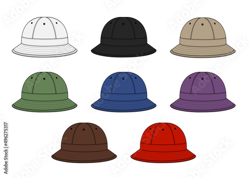 Bucket hat (metro hat ) template vector illustration set