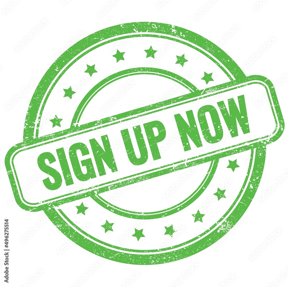 SIGN UP NOW text on green grungy round rubber stamp. SIGN UP NOW text on green grungy round rubber stamp.