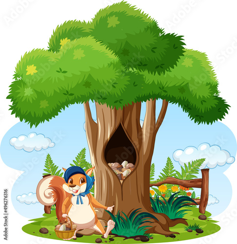 Scene with squirrel in garden