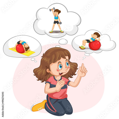 A kid with speech bubble templates exercise on white background
