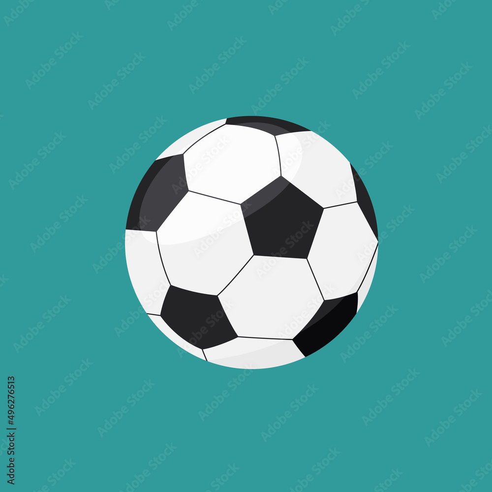 Soccer ball isolated. Vector flat illustration of ball for football game on green background Soccer ball isolated. Vector flat illustration of ball for football game on green background