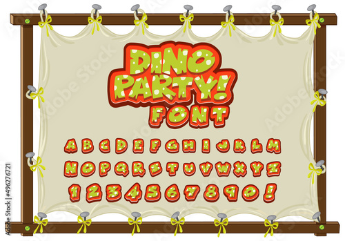Font design for english alphabets in dinosaur character on canvas board