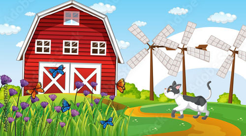 Set of different domestic animals in farm