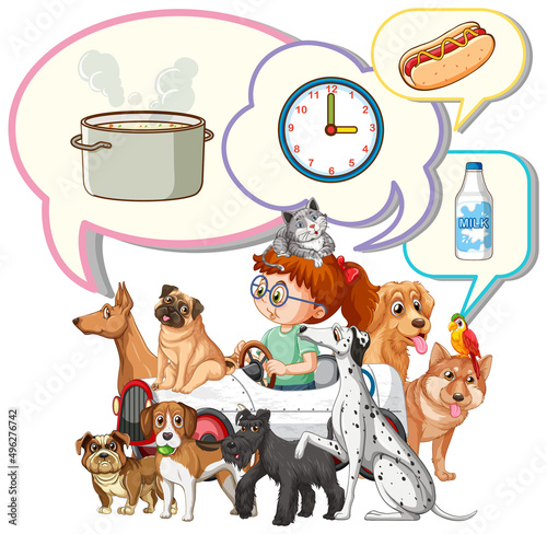 Speech bubble with girl and pets © GraphicsRF
