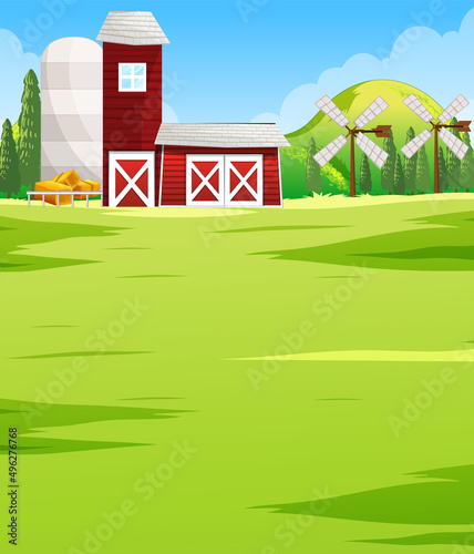 Farm scene landscape with barn