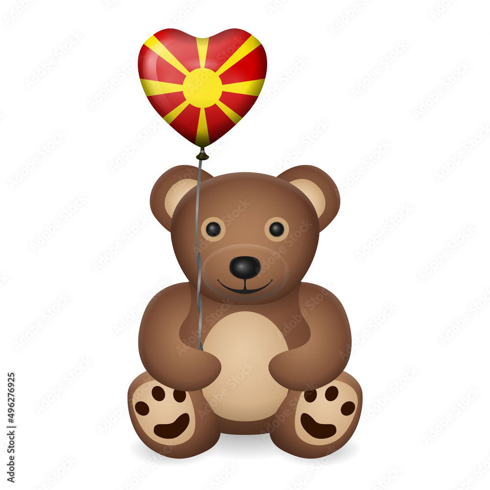 Bear with North Macedonia flag heart balloon Bear with North Macedonia flag heart balloon