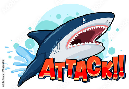 A Marine logo with big blue shark and Attack text