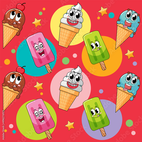 Seamless background with many icecream
