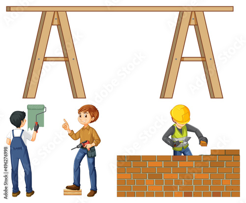 Construction worker set with men at work
