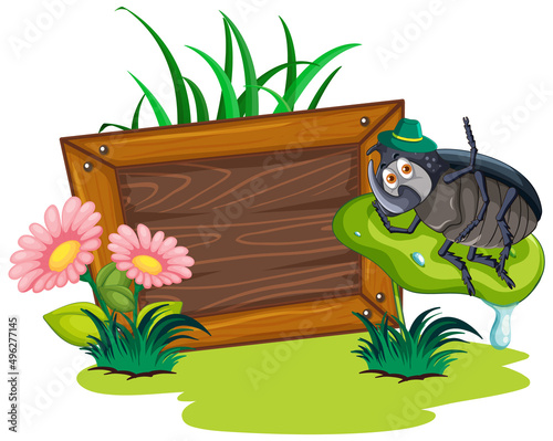 Sign board with beetle on white background