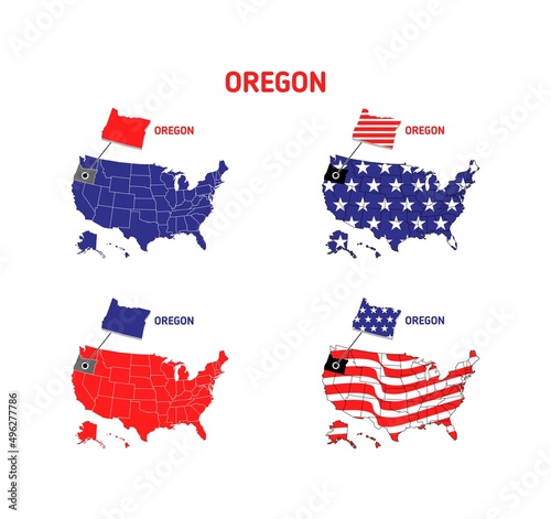 Oregon map with usa flag design illustration