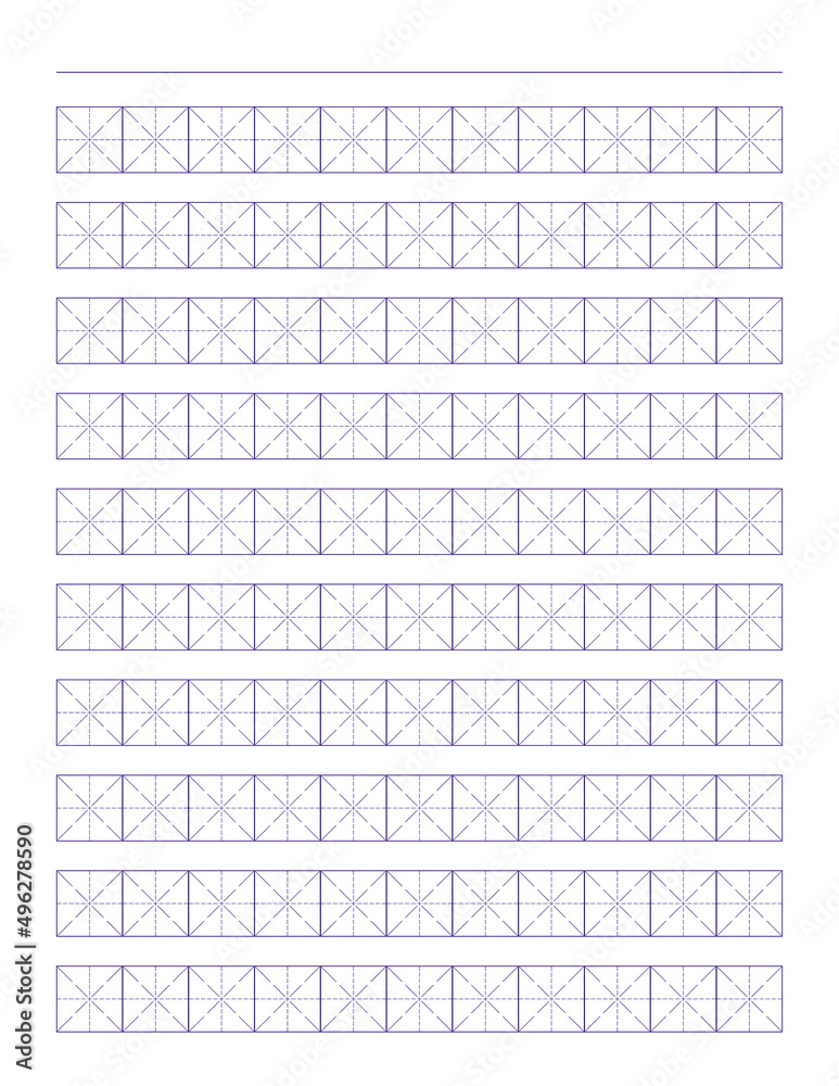 Workbook for writing hieroglyphs. Lined paper for printing. Geometric