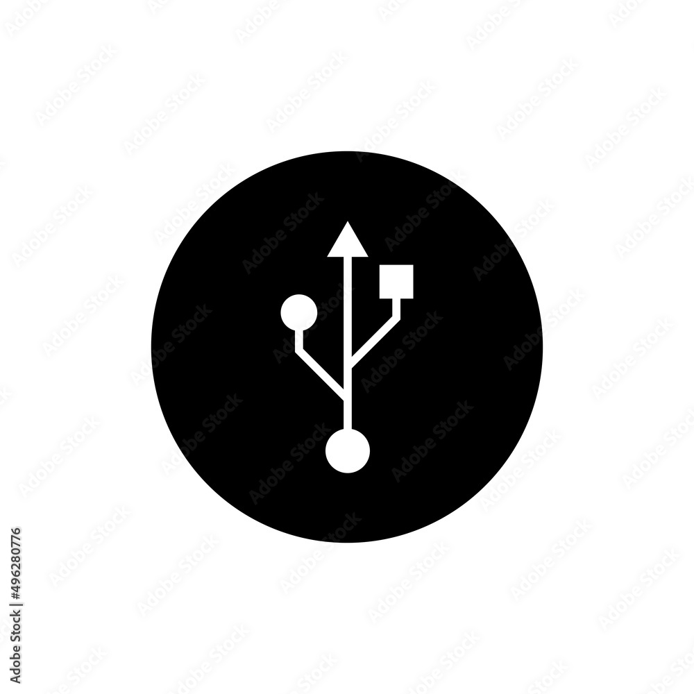 usb sign icon in black round usb sign icon in black round
