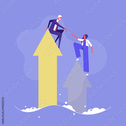 Leader or manager help each other climb the arrows to reach the goal, Business teamwork concept-Helping each other to climb arrow of success
