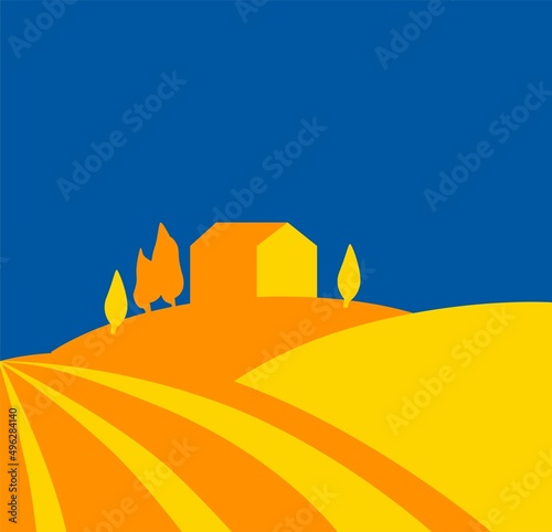 Vector house. Flat picture in the colors of the flag of Ukraine