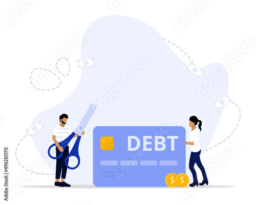 Credit Card Debt Vector Illustration Concept Showing a person trap in a credit card debt, Suitable for landing page, ui, web, App intro card, editorial, flyer, and banner