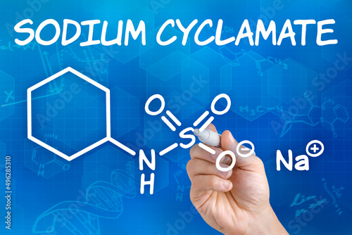 Hand with pen drawing the chemical formula of Sodium cyclamate